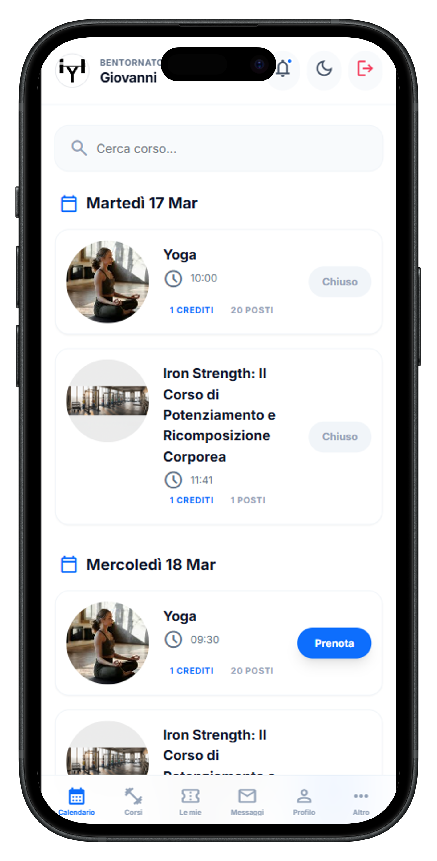 Web App installabile SimplyGym su smartphone