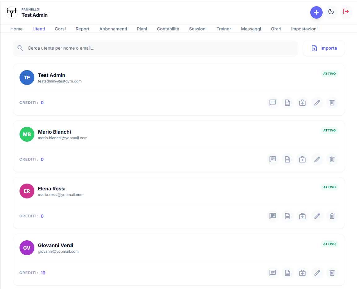 Interfaccia di gestione SimplyGym su computer